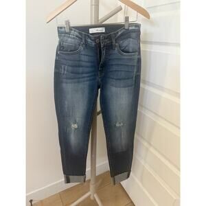 Kancan Stella Low Rise Ankle Skinny Jeans Dark Wash Blue Size 28 Distressed Crop